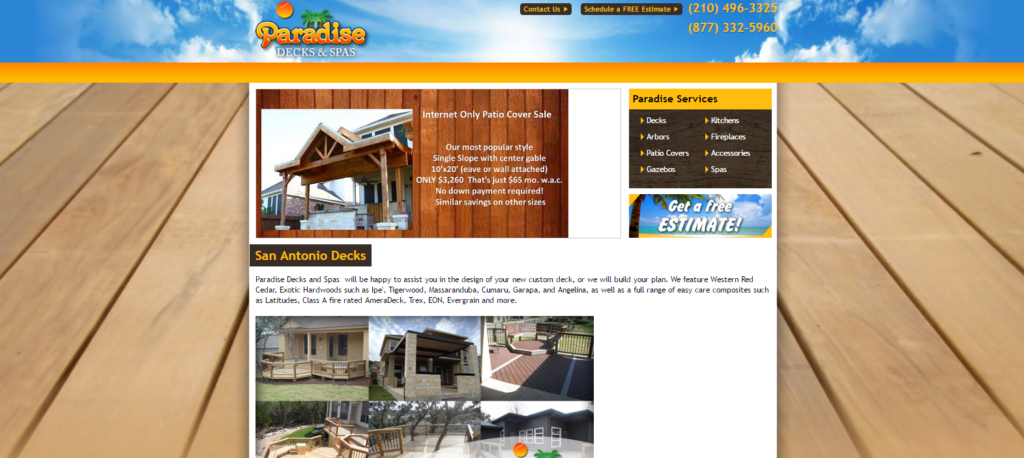 Paradise Decks and Spas Website Before 2