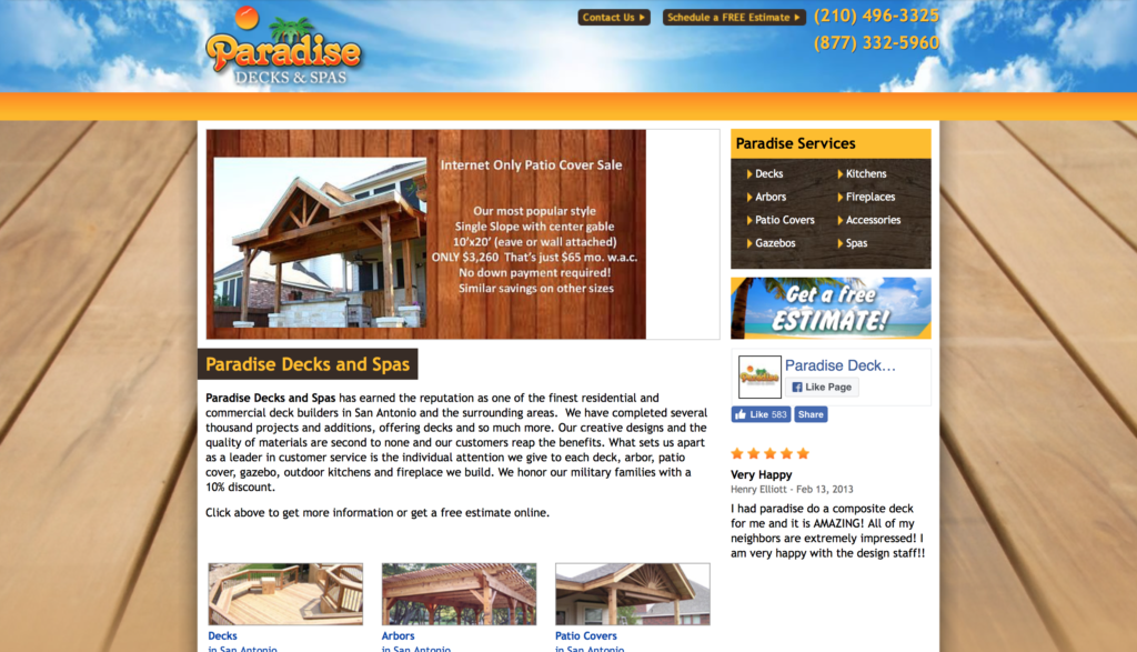 Paradise Decks -- Homepage -- Before