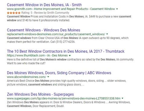 Zen Windows Des Moines - #20 in the organic listings for Super Pages