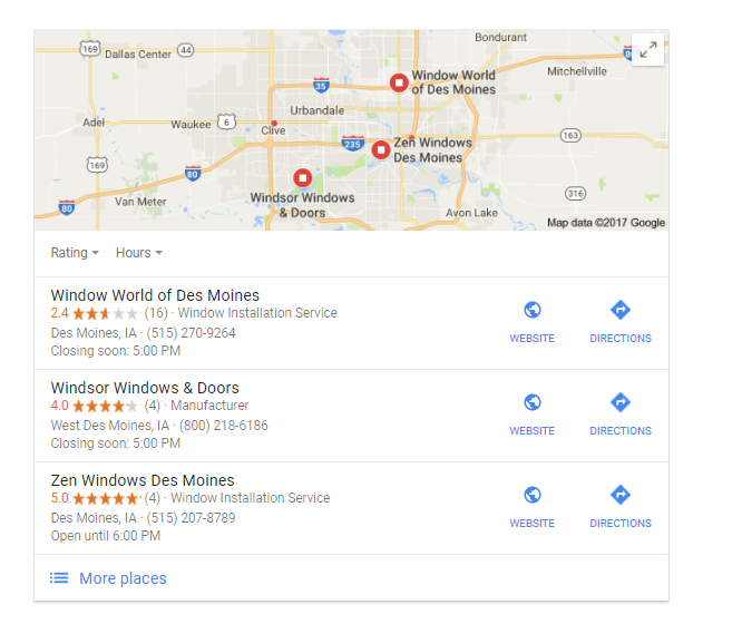 Zen Windows Des Moines - #3 in the Google Local Pack (under the map)